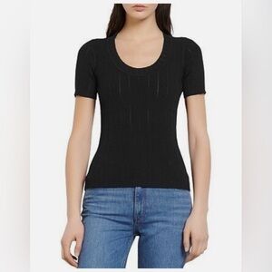 Sandro Paris Black Jaina Ribbed Knit Scoop Neck Top Size 4, US X-Large